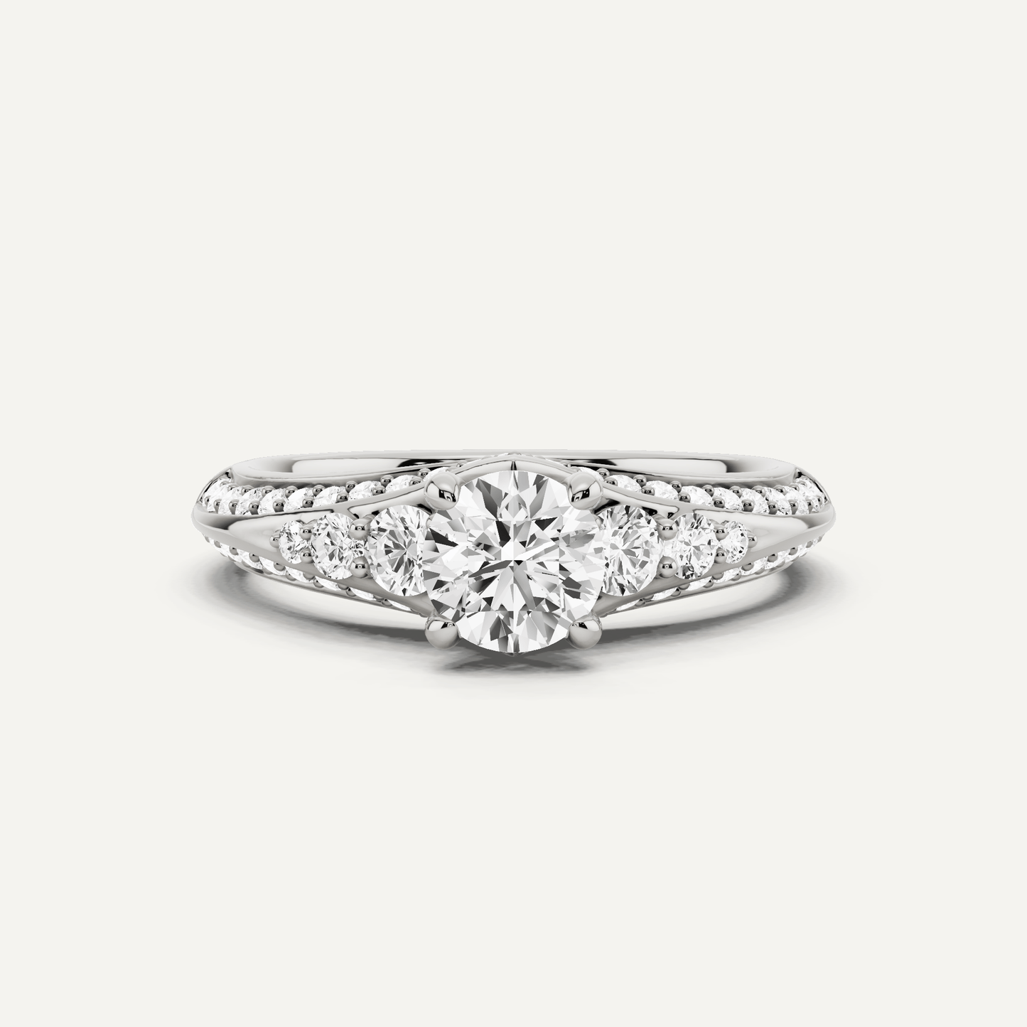 1 ctw Round Diamond Side Stone Engagement Ring - Lotus Diamond