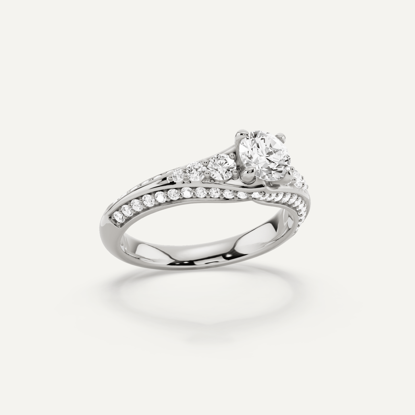 1 ctw Round Diamond Side Stone Engagement Ring - Lotus Diamond