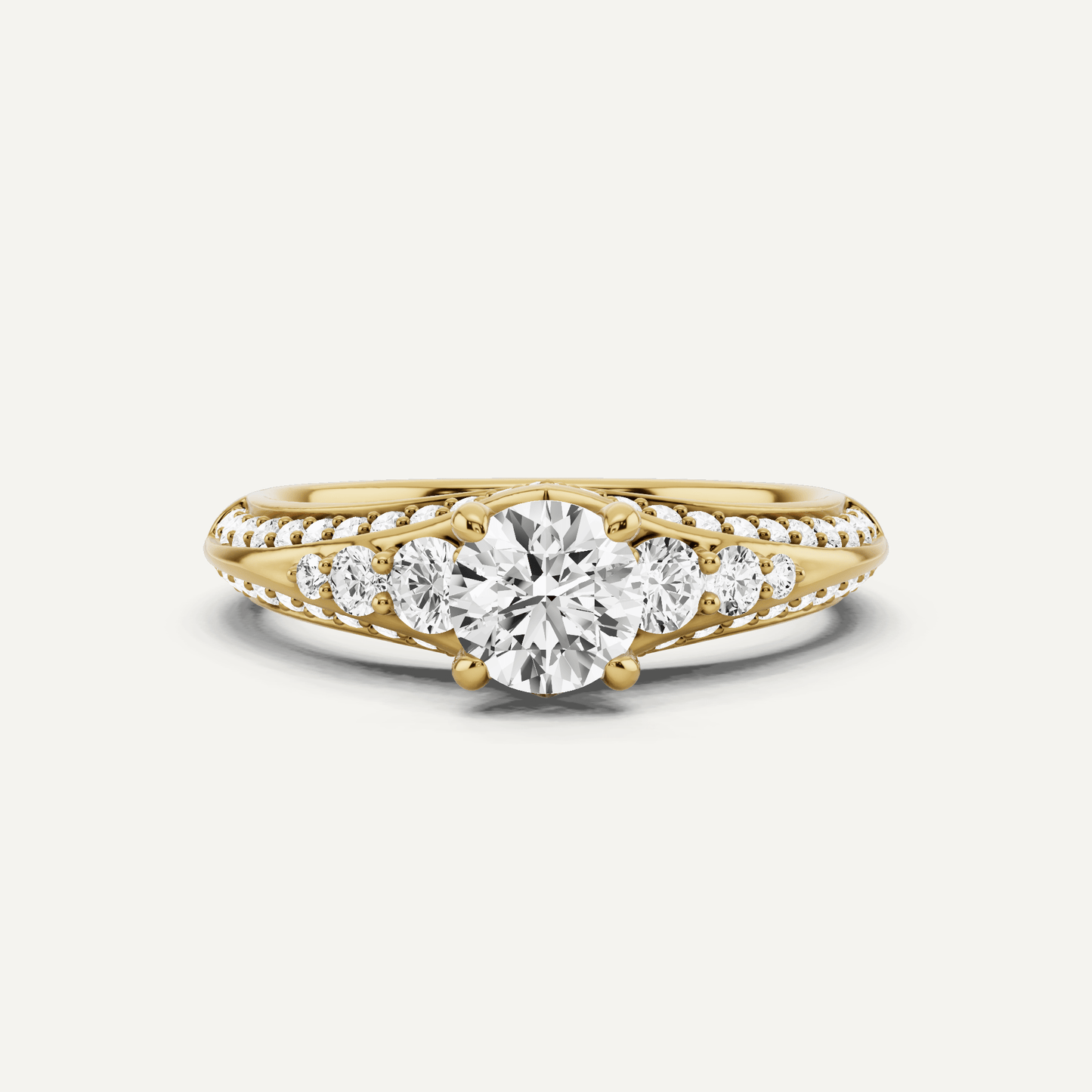 1 ctw Round Diamond Side Stone Engagement Ring - Lotus Diamond
