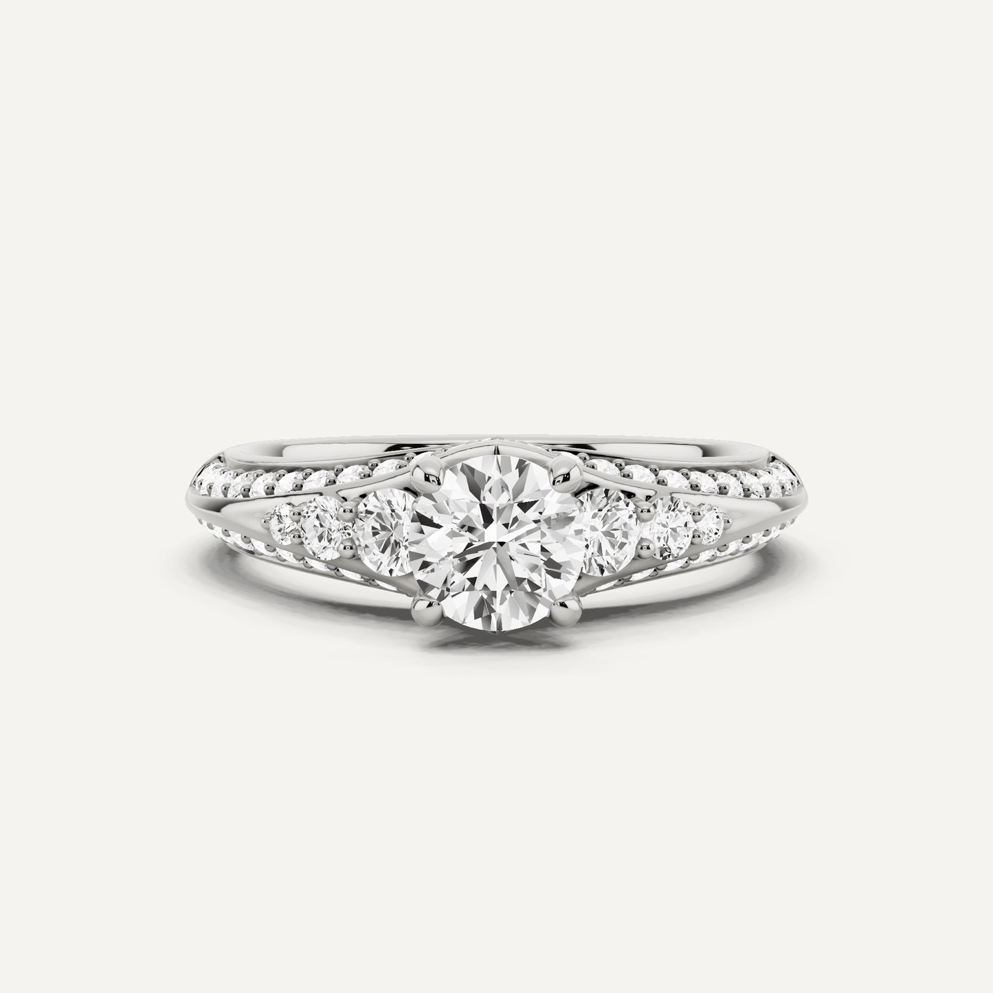 1 ctw Round Diamond Side Stone Engagement Ring - Lotus Diamond