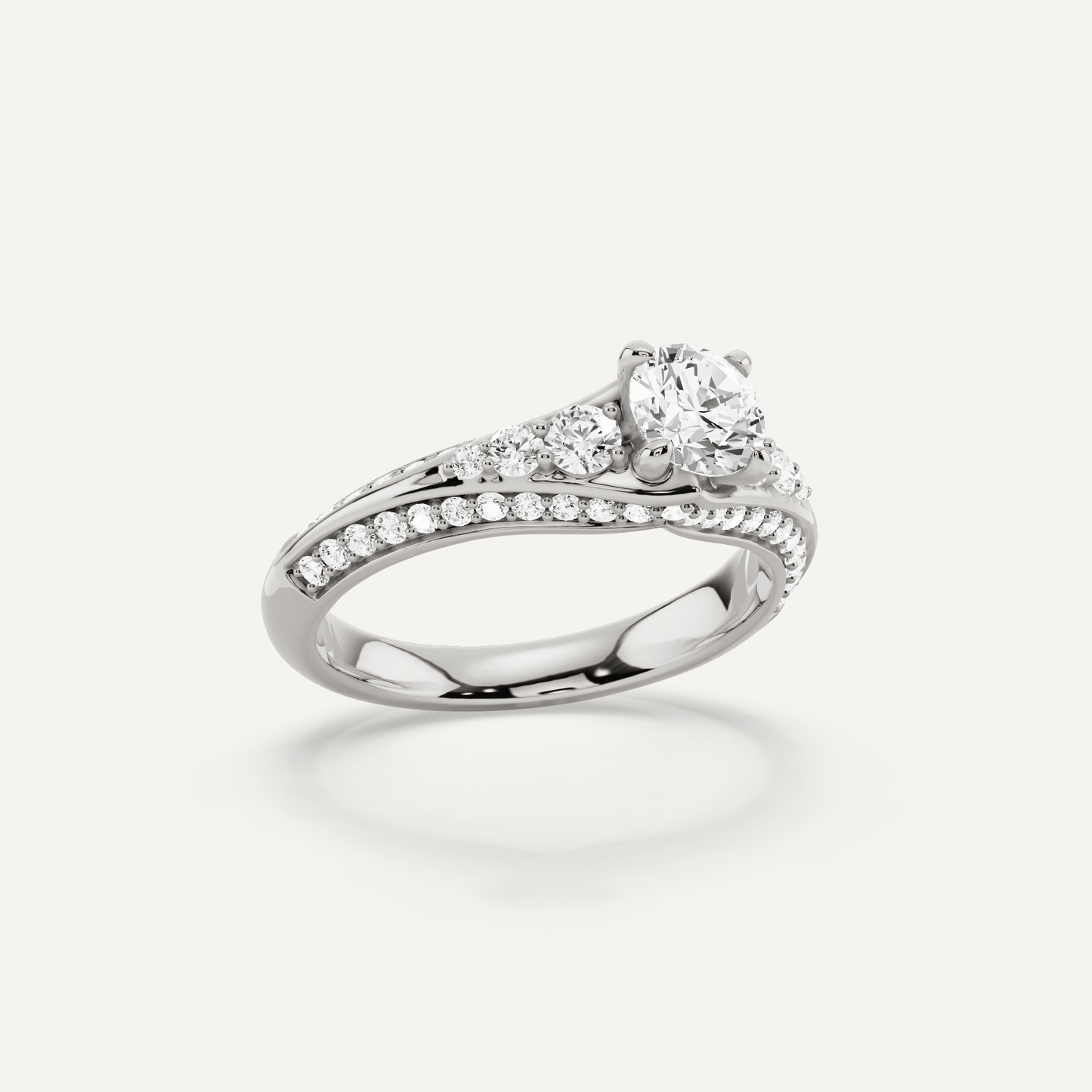 1 ctw Round Diamond Side Stone Engagement Ring - Lotus Diamond