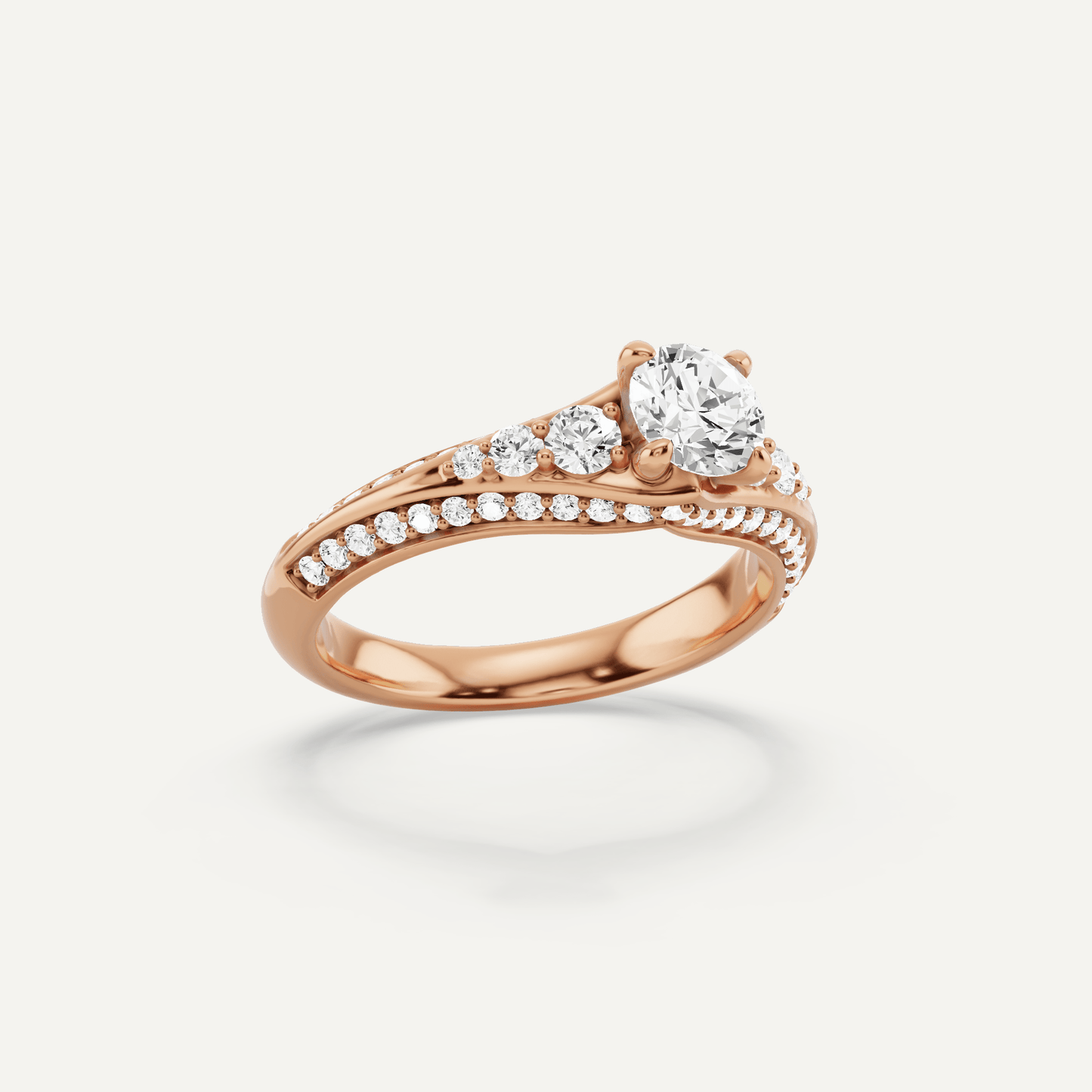 1 ctw Round Diamond Side Stone Engagement Ring - Lotus Diamond