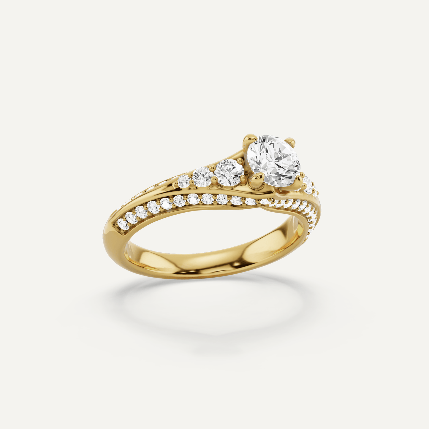 1 ctw Round Diamond Side Stone Engagement Ring - Lotus Diamond