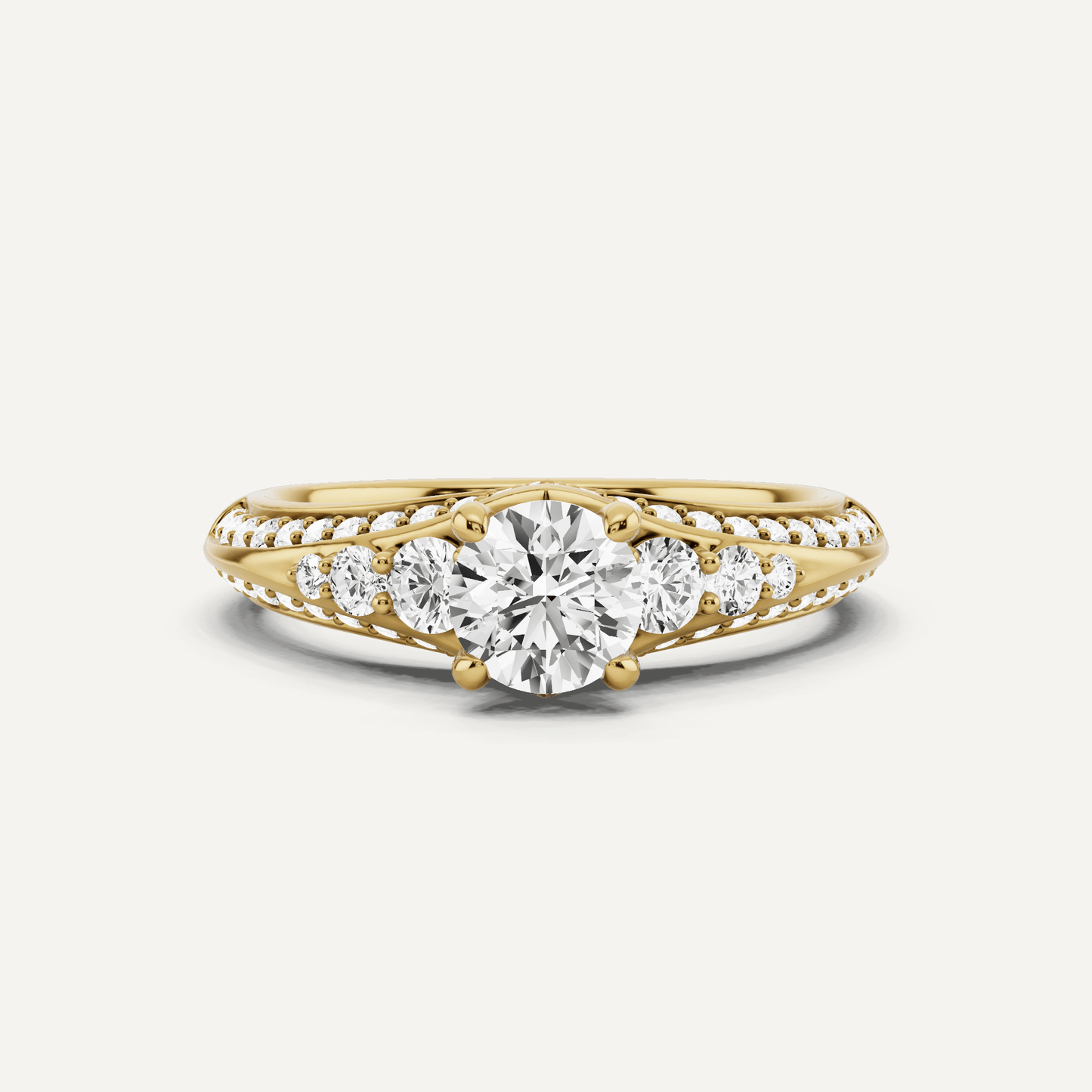 1 ctw Round Diamond Side Stone Engagement Ring - Lotus Diamond