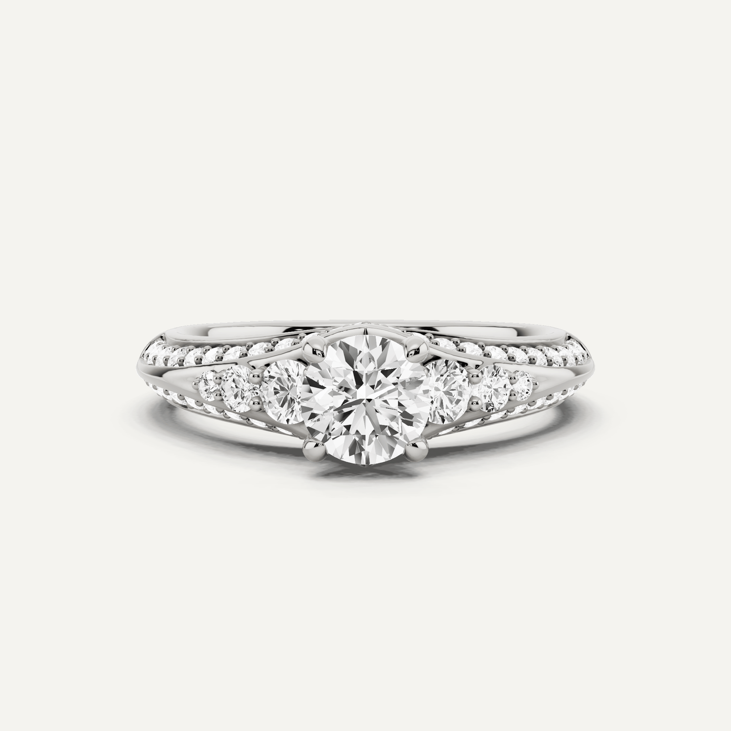 1 ctw Round Diamond Side Stone Engagement Ring - Lotus Diamond