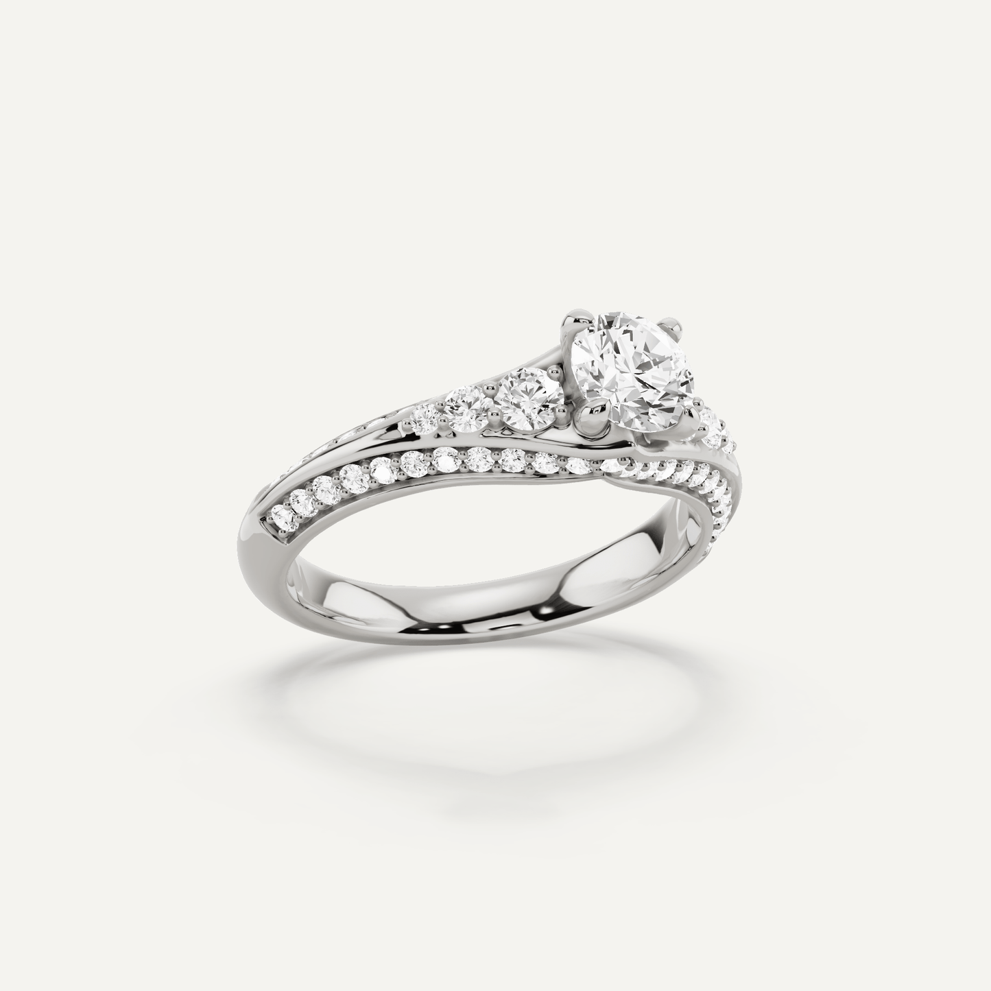 1 ctw Round Diamond Side Stone Engagement Ring - Lotus Diamond