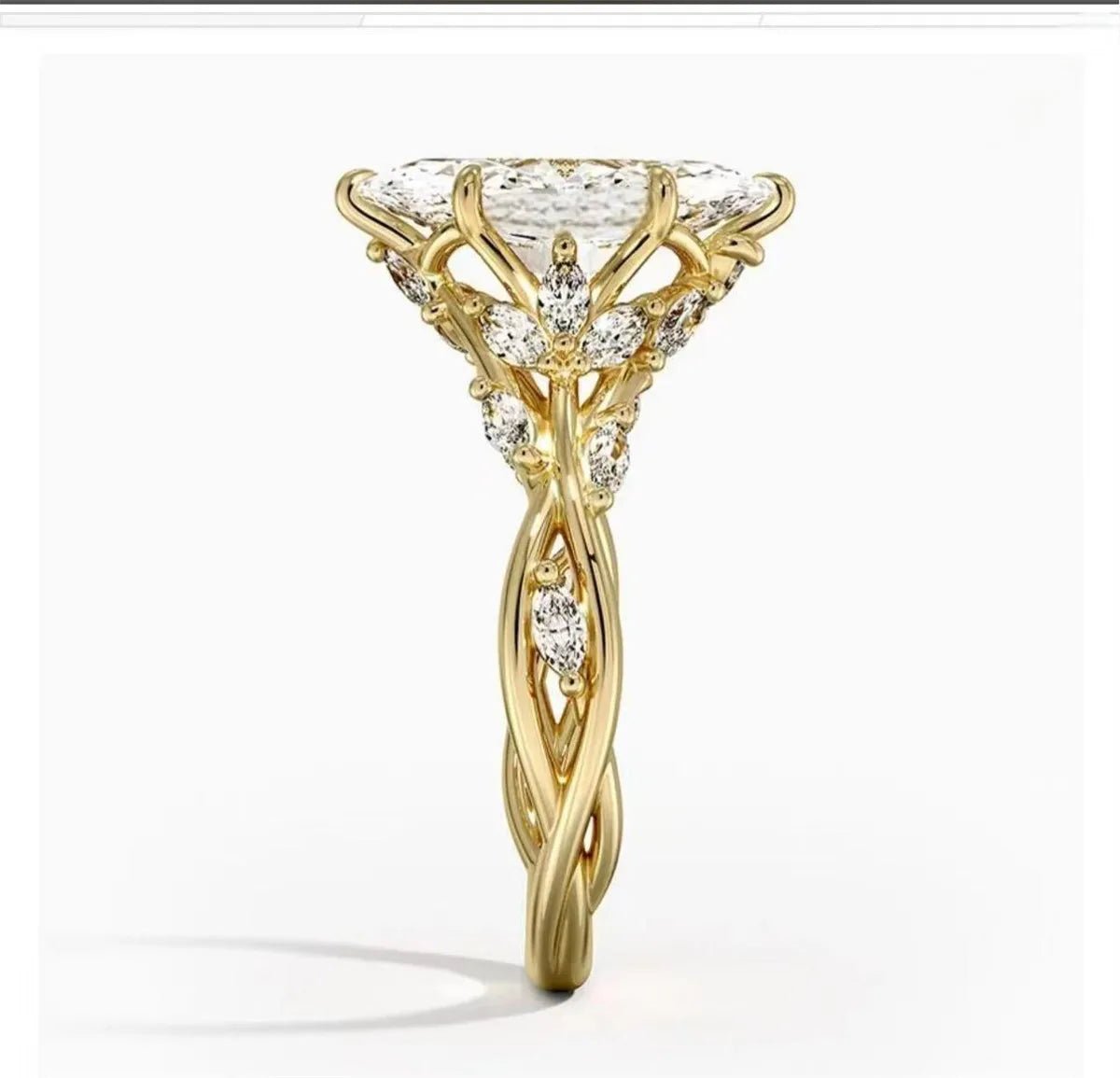 10K Solid Real Gold Lab grown diamond wedding ring for female IGI Horse Eye 2 carat CVD vine design engagement ring for female - Lotus Diamond