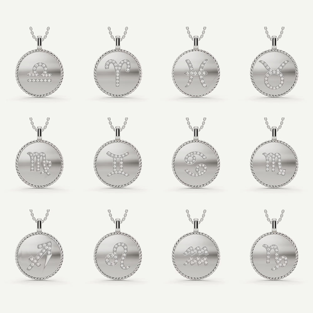 1/10 ctw Round Diamond Virgo Zodiac Sign Pendant - Lotus Diamond
