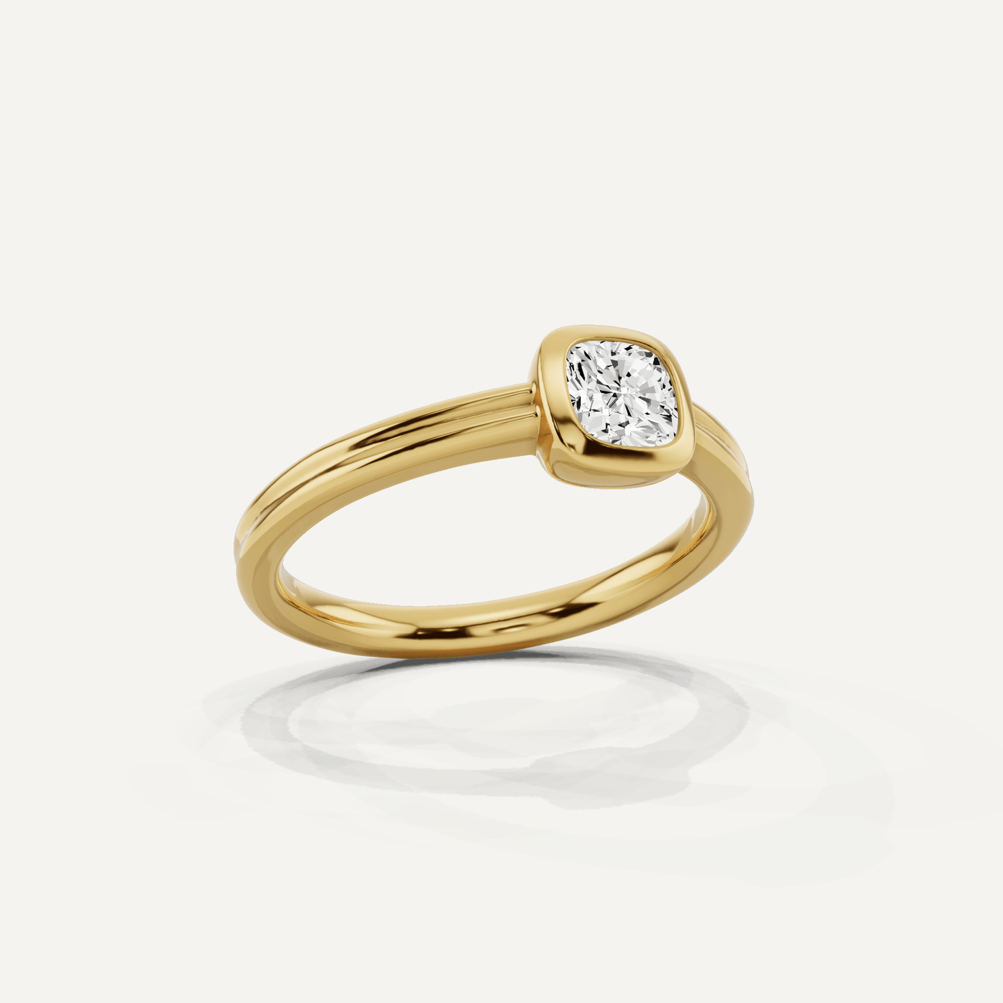 1/2 ctw Cushion Diamond Bezel Set Double Shank Solitaire Engagement Ring - Lotus Diamond