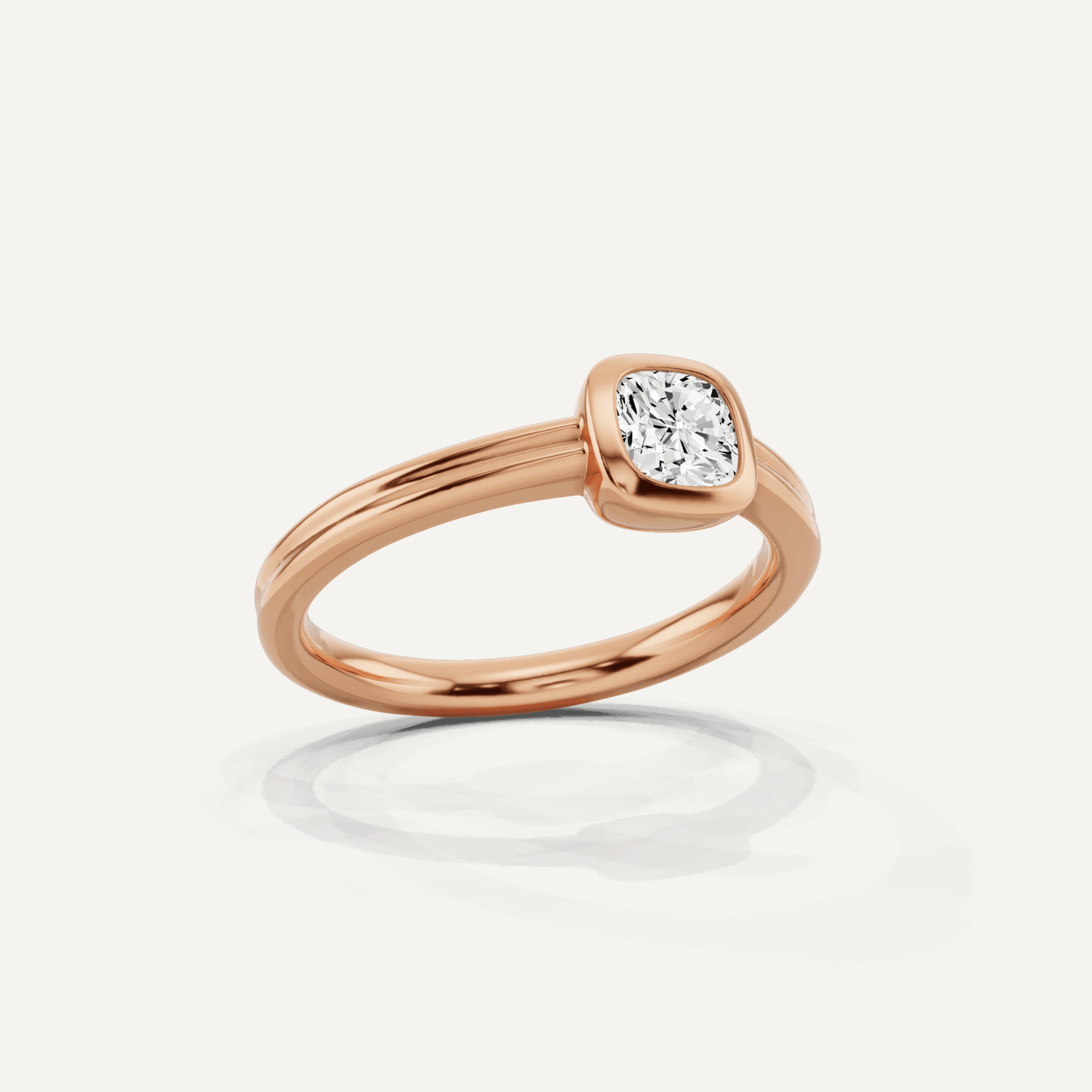 1/2 ctw Cushion Diamond Bezel Set Double Shank Solitaire Engagement Ring - Lotus Diamond