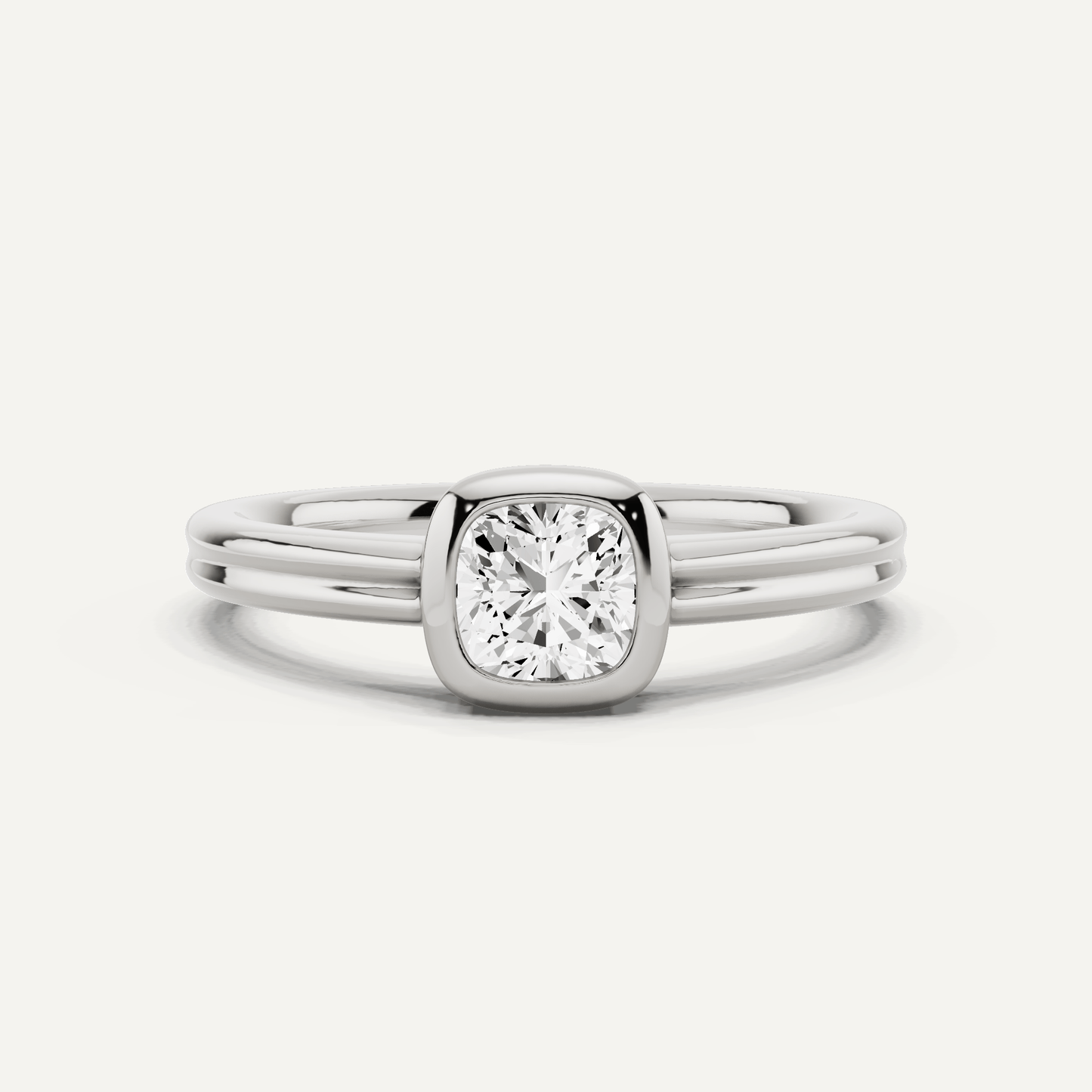 1/2 ctw Cushion Diamond Bezel Set Double Shank Solitaire Engagement Ring - Lotus Diamond