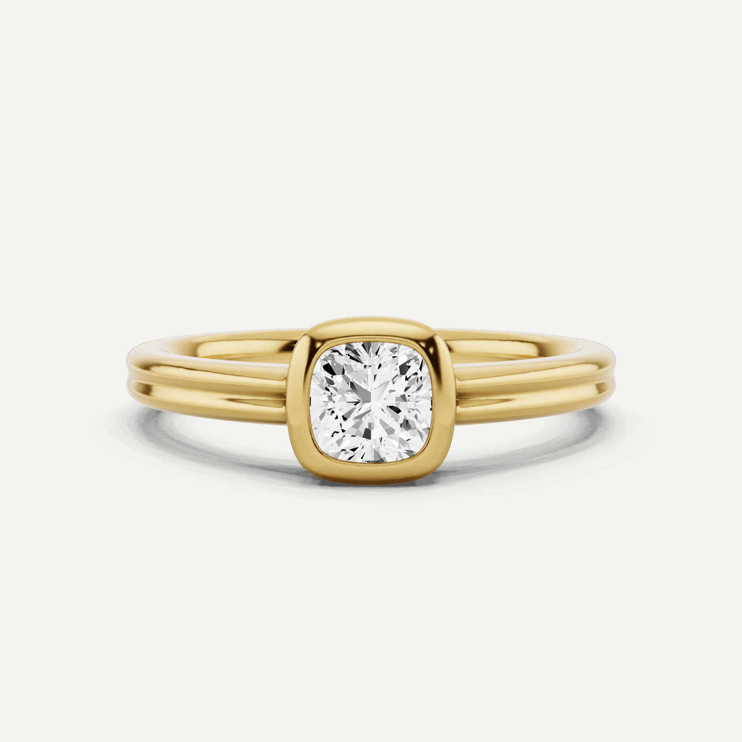 1/2 ctw Cushion Diamond Bezel Set Double Shank Solitaire Engagement Ring - Lotus Diamond