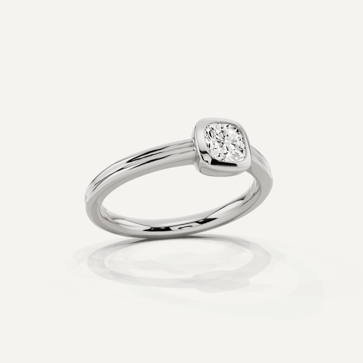 1/2 ctw Cushion Diamond Bezel Set Double Shank Solitaire Engagement Ring - Lotus Diamond