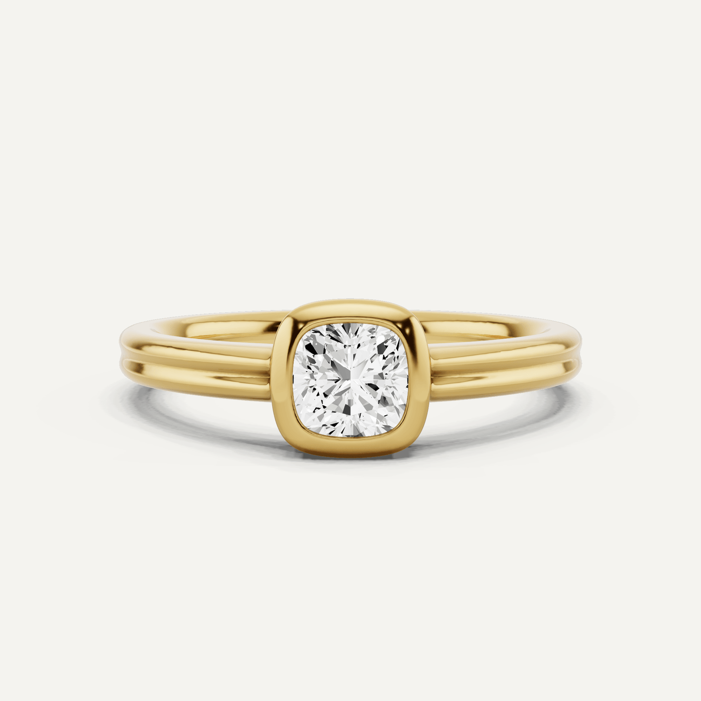 1/2 ctw Cushion Diamond Bezel Set Double Shank Solitaire Engagement Ring - Lotus Diamond
