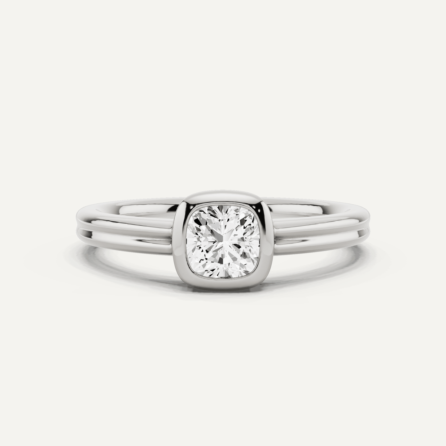 1/2 ctw Cushion Diamond Bezel Set Double Shank Solitaire Engagement Ring - Lotus Diamond