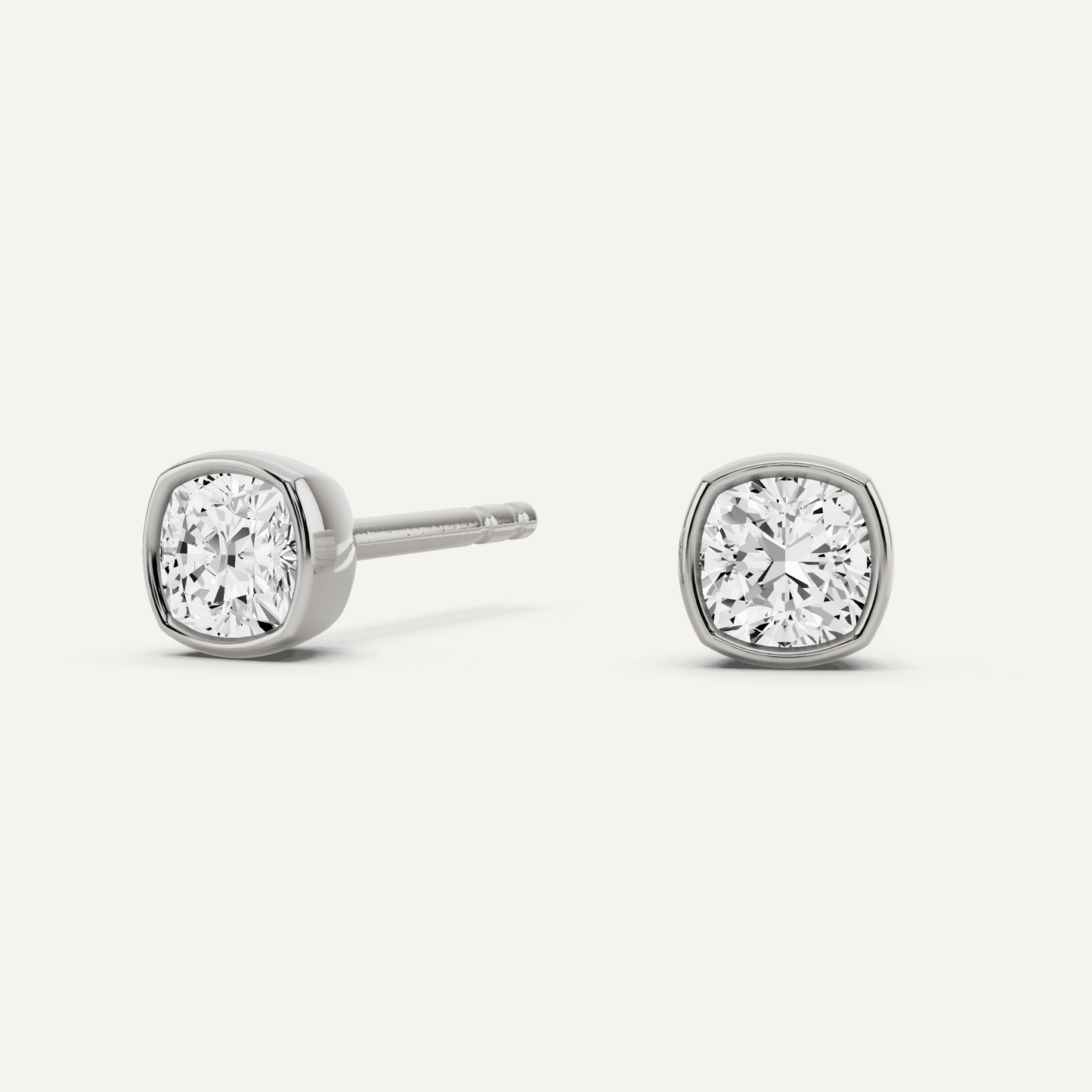 1/2 ctw Cushion Diamond Bezel Set Solitaire Stud Earrings - Lotus Diamond