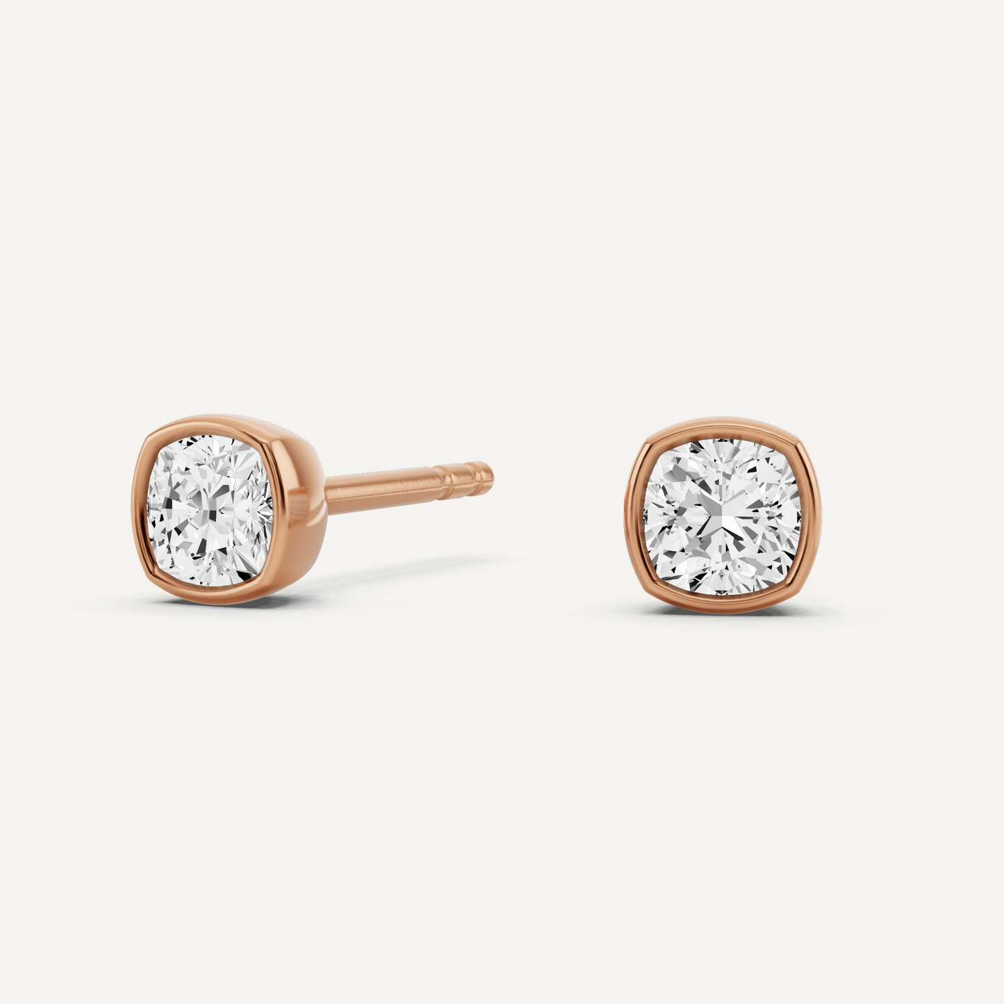 1/2 ctw Cushion Diamond Bezel Set Solitaire Stud Earrings - Lotus Diamond