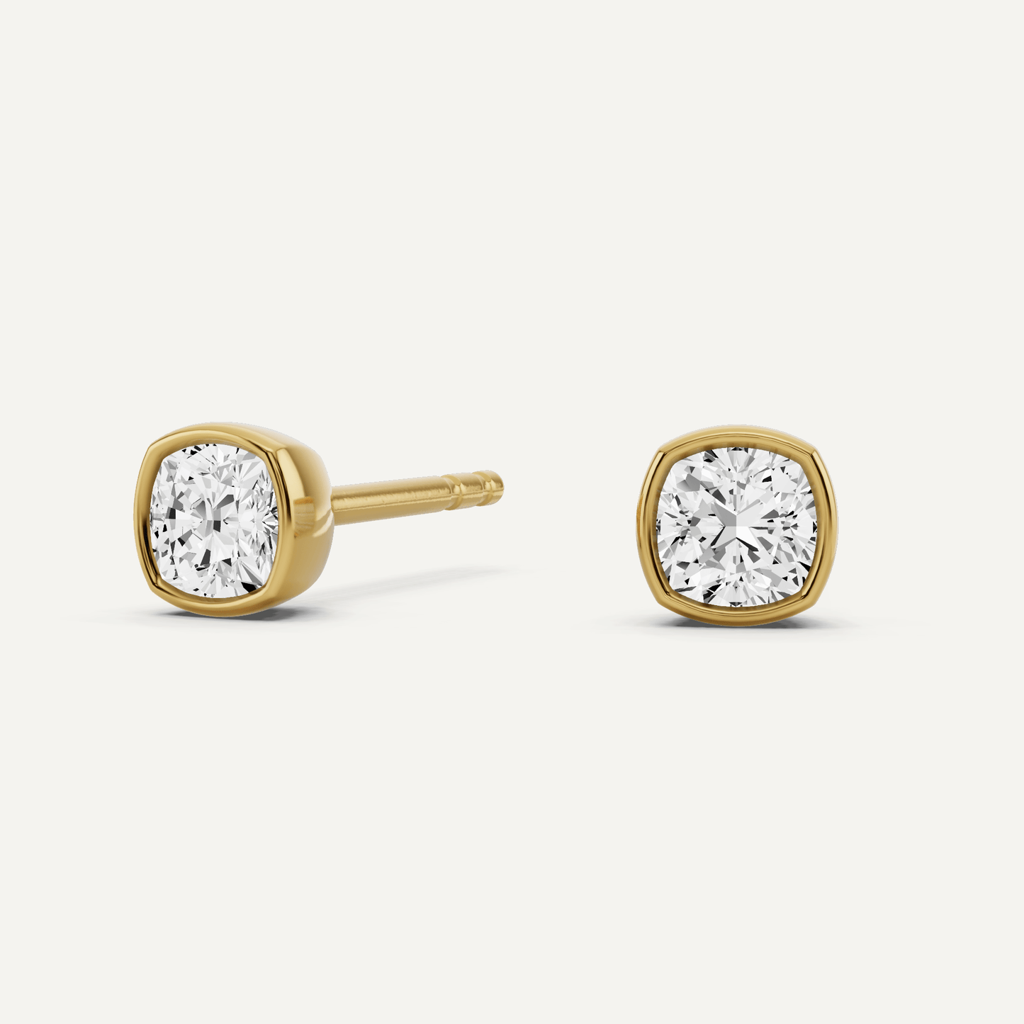 1/2 ctw Cushion Diamond Bezel Set Solitaire Stud Earrings - Lotus Diamond