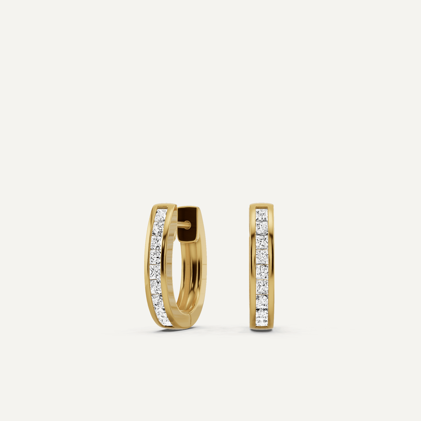 1/2 ctw Princess Diamond Channel Set Huggie Hoop Earrings - Lotus Diamond