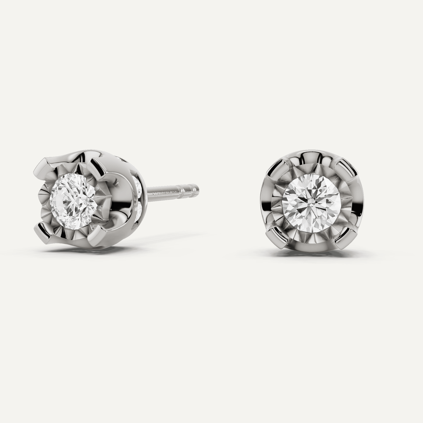 1/2 ctw Round Diamond Miracle Set Stud Earrings with Side Stones - Lotus Diamond