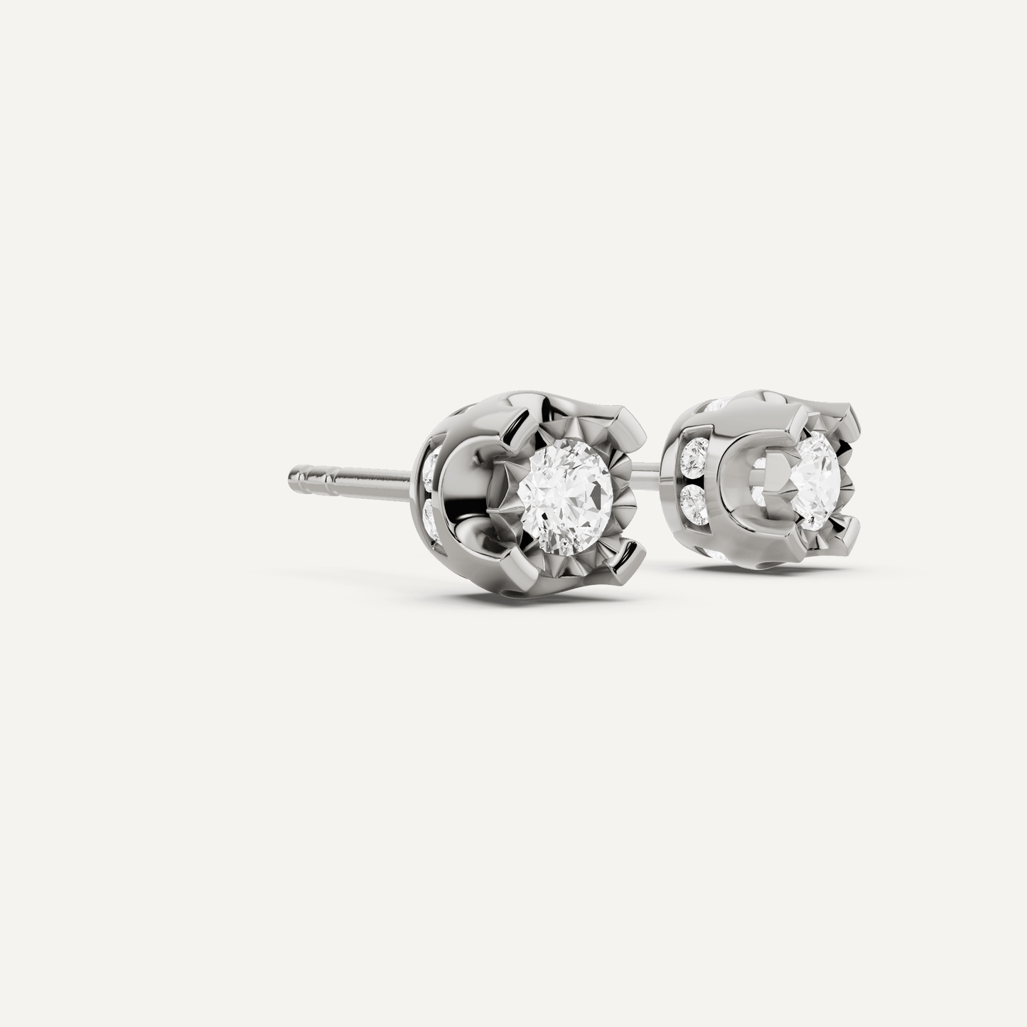 1/2 ctw Round Diamond Miracle Set Stud Earrings with Side Stones - Lotus Diamond