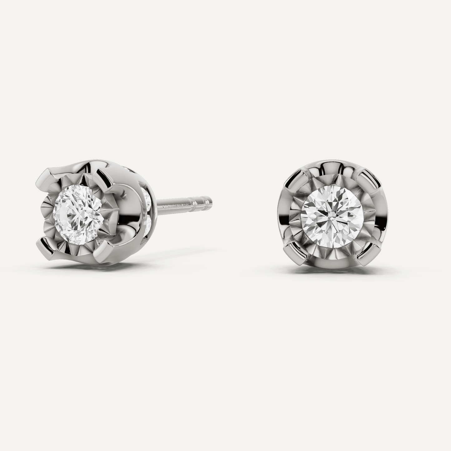 1/2 ctw Round Diamond Miracle Set Stud Earrings with Side Stones - Lotus Diamond
