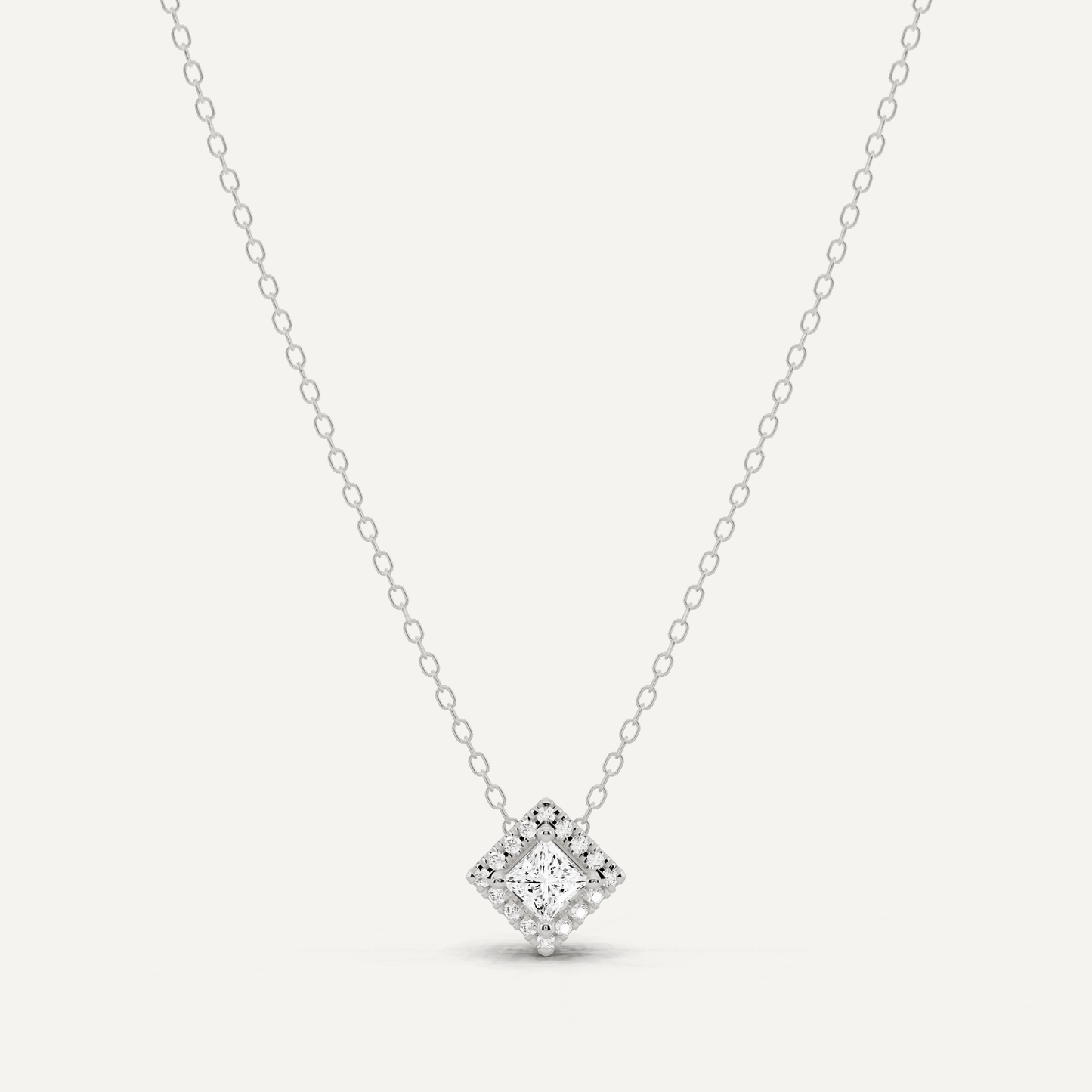 1/3 ctw Princess Diamond Halo Fashion Pendant - Lotus Diamond