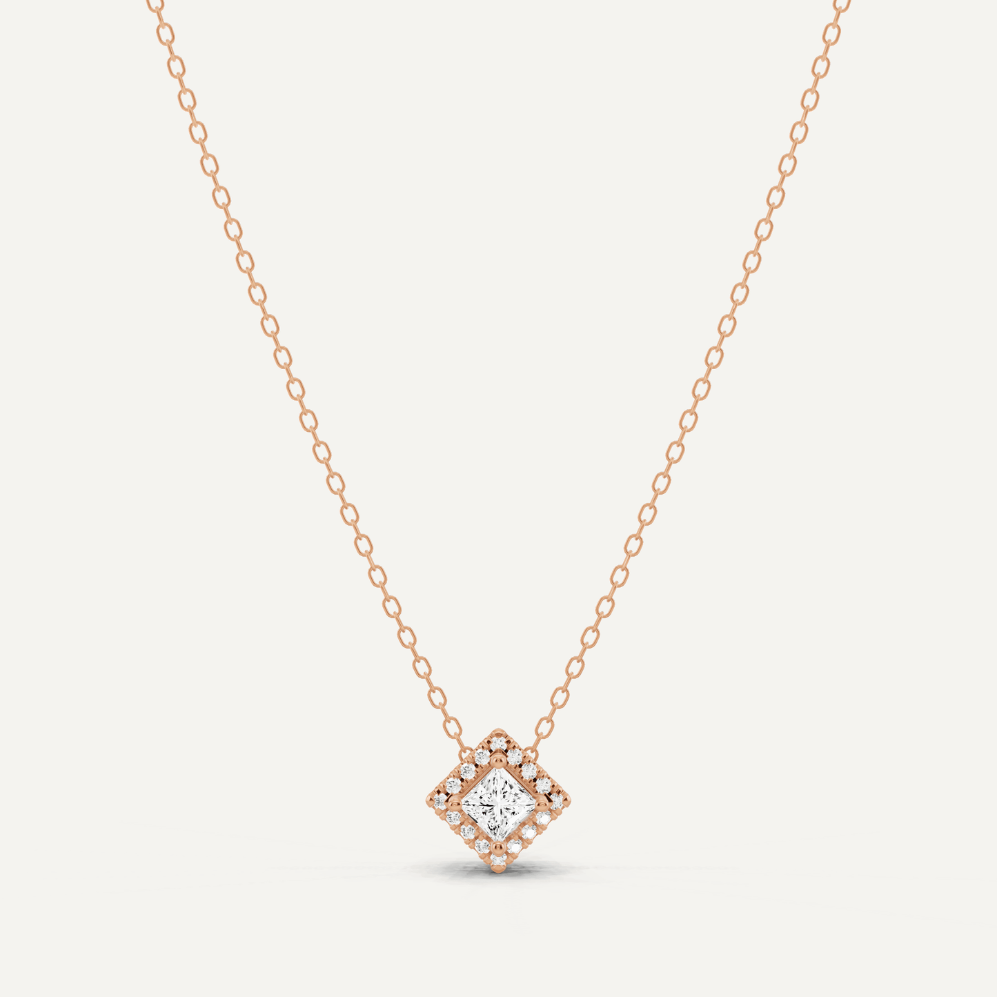 1/3 ctw Princess Diamond Halo Fashion Pendant - Lotus Diamond