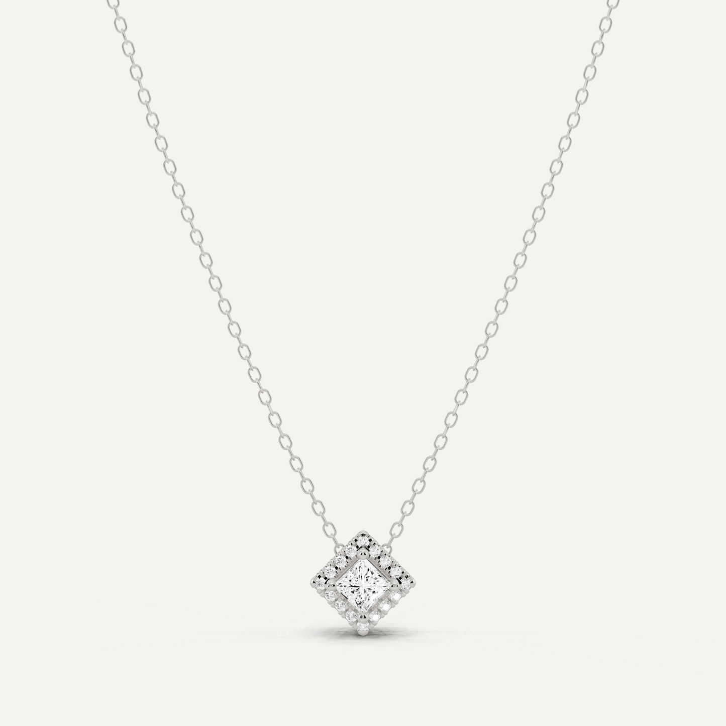 1/3 ctw Princess Diamond Halo Fashion Pendant - Lotus Diamond