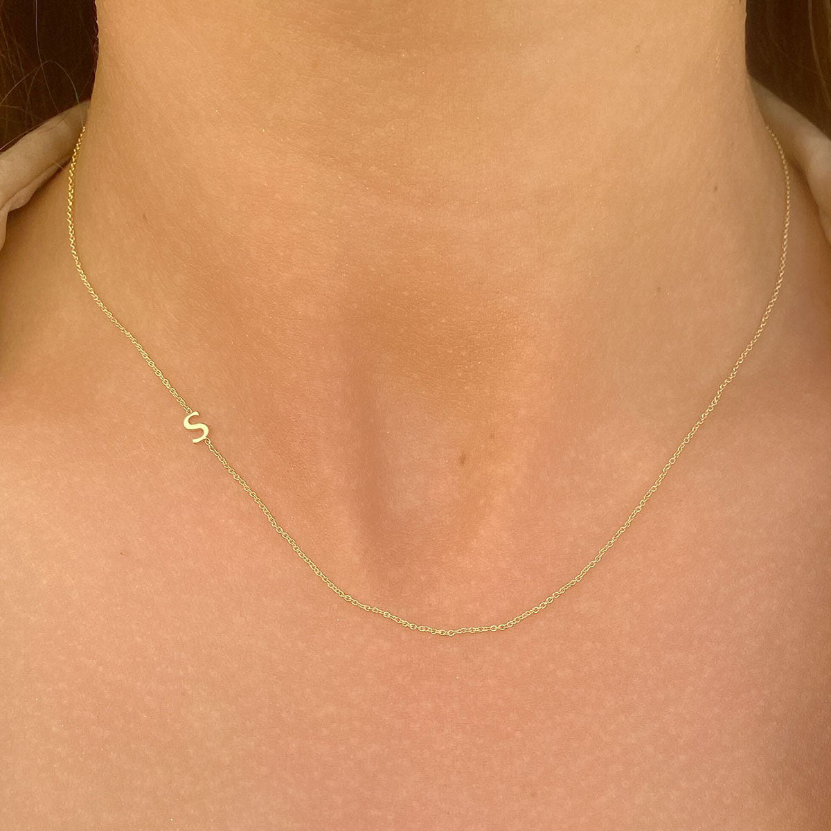 14K Gold Asymmetrical Initial Necklace - Lotus Diamond