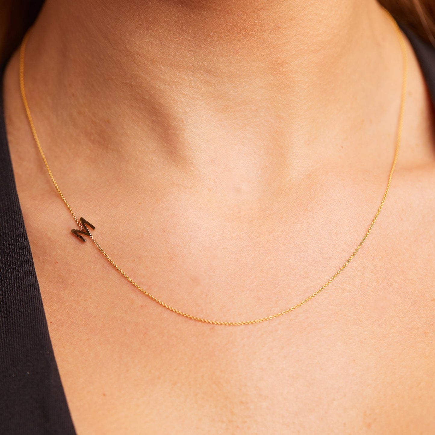 14K Gold Asymmetrical Initial Necklace - Lotus Diamond