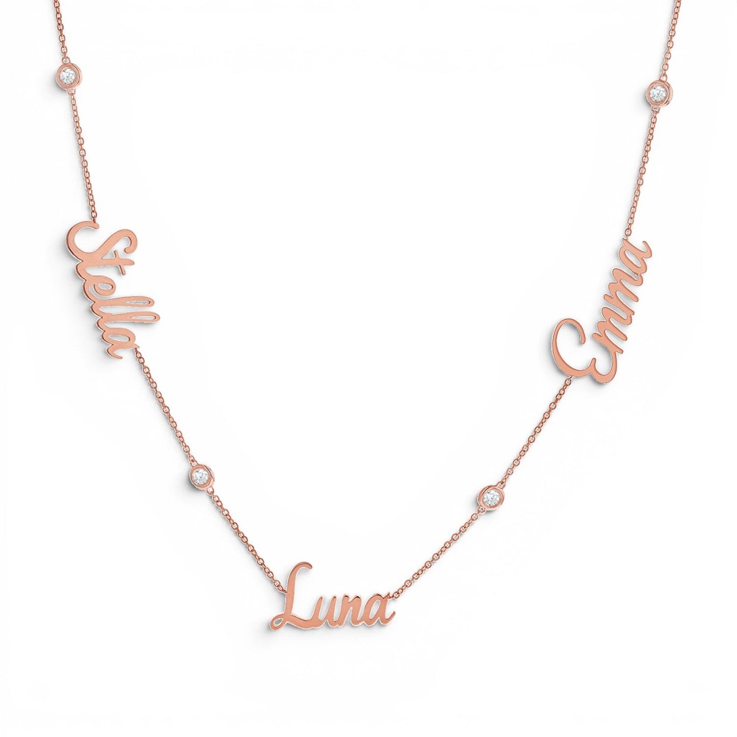 14K Gold Diamond Bezel Custom Name Necklace Personalized Diamond Name Necklace - Lotus Diamond