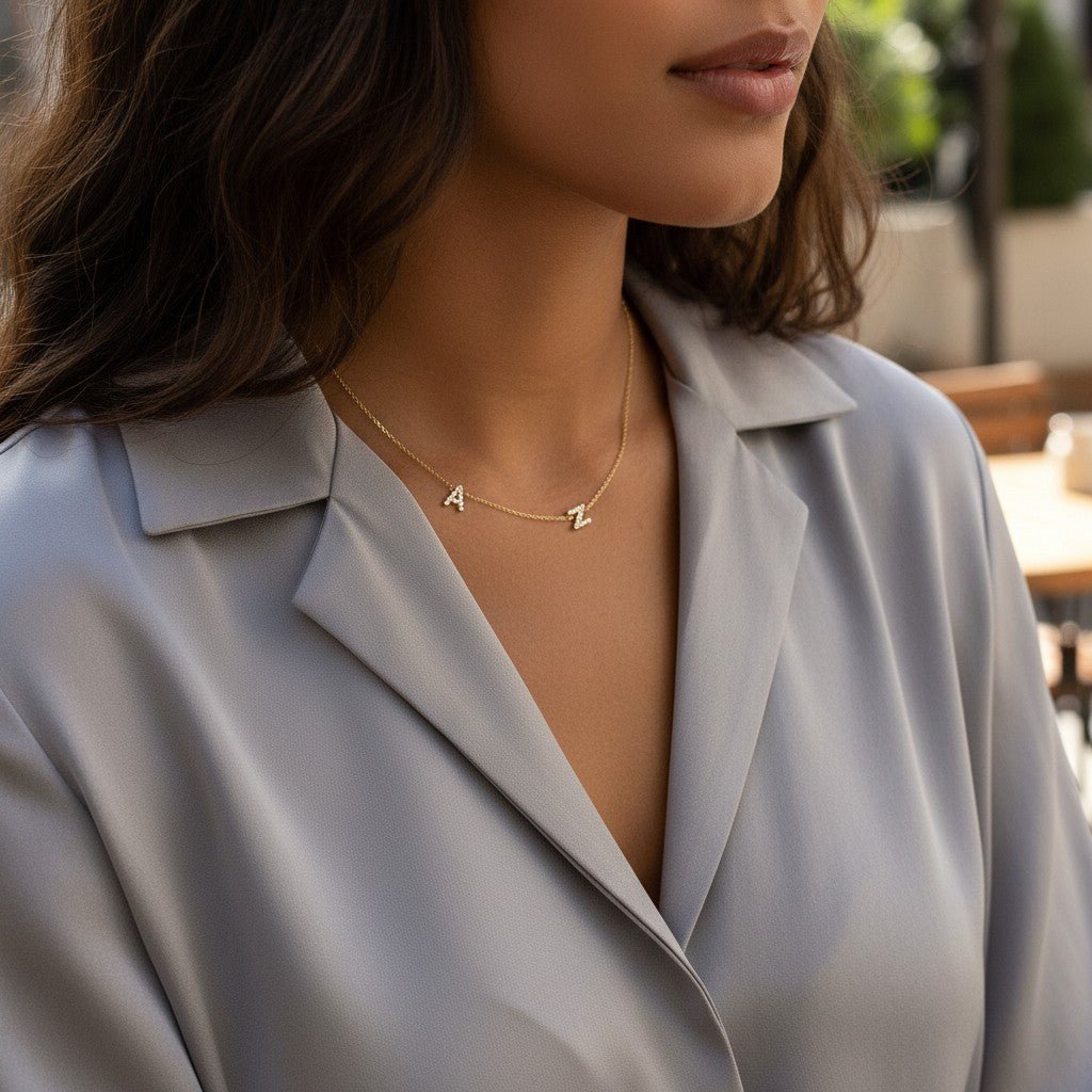 14K Gold Diamond Multi Initial Necklace Personalized Diamond Letter Necklace - Lotus Diamond
