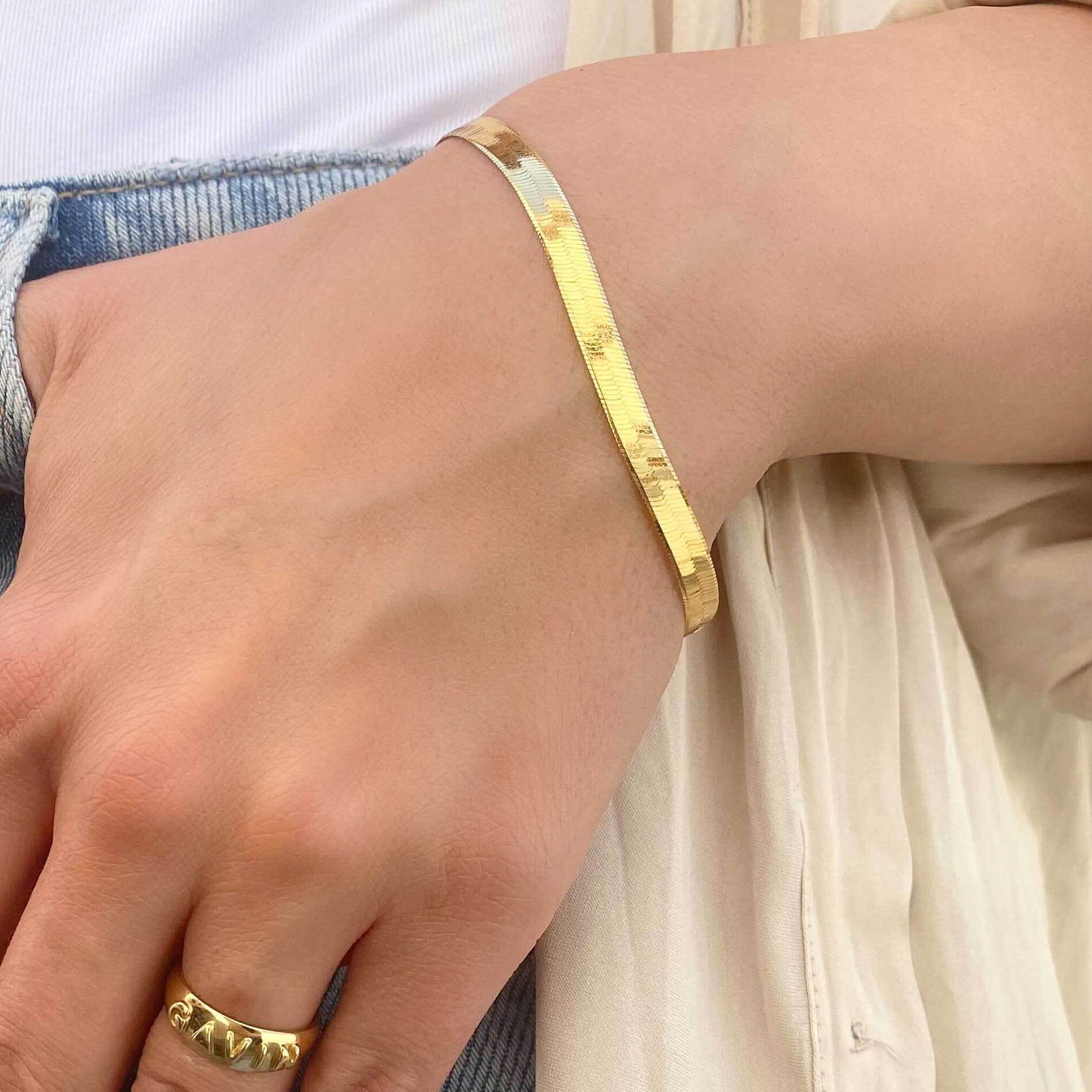 14K Gold Grand Herringbone Bracelet 5mm - Lotus Diamond