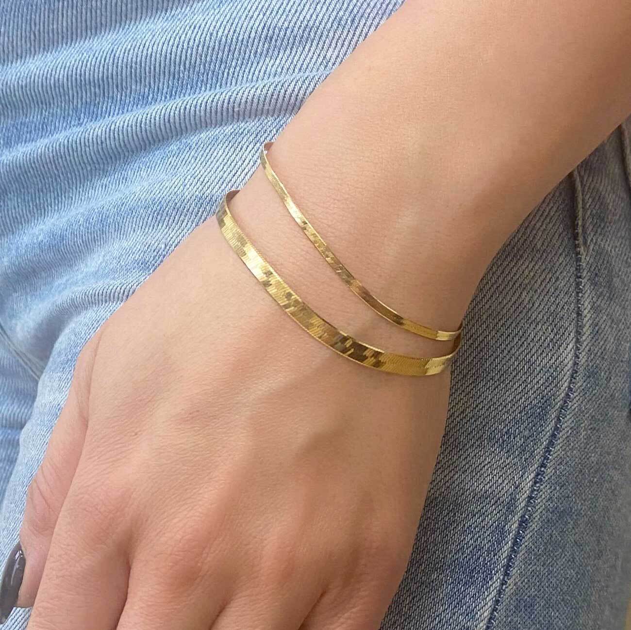 14K Gold Grand Herringbone Bracelet 5mm - Lotus Diamond