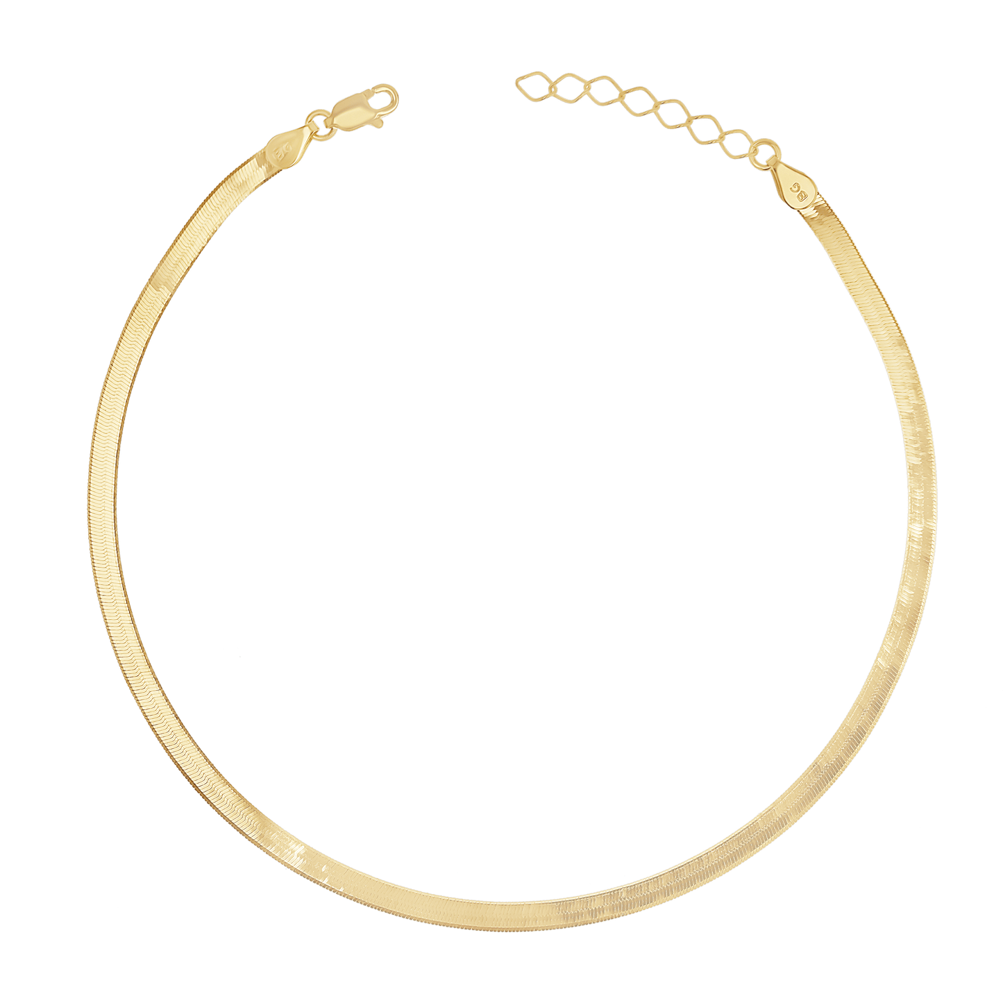 14K Gold Thin Herringbone Anklet 3mm - Lotus Diamond