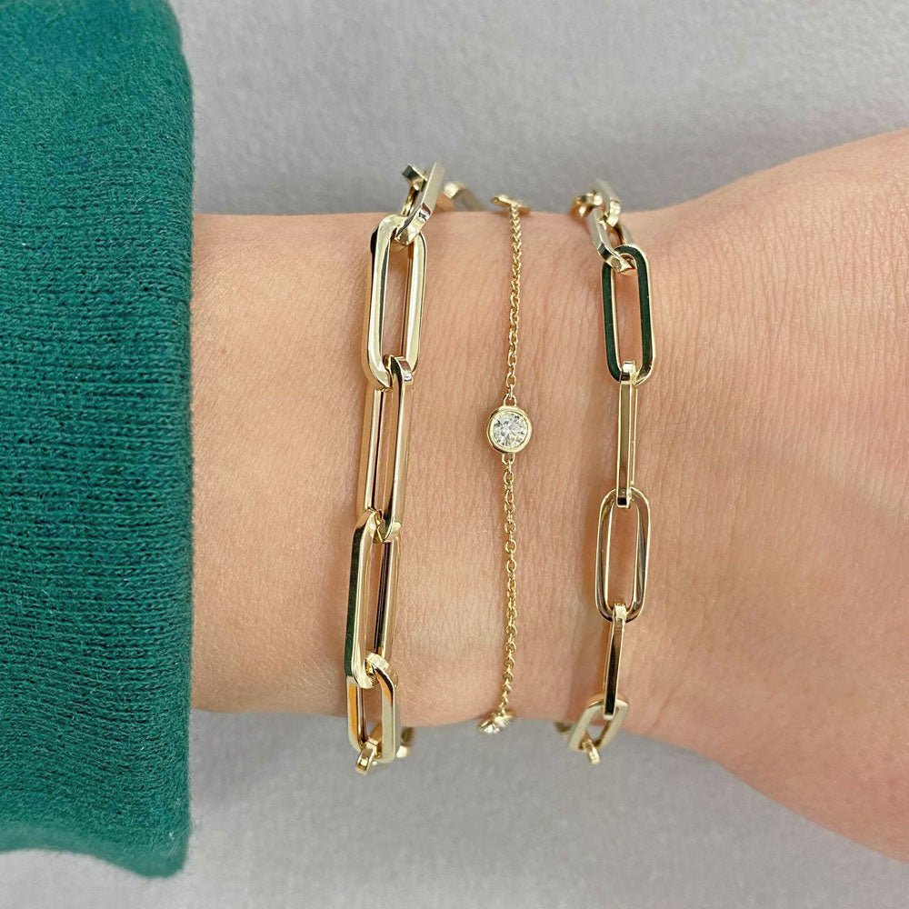 14K Grand Paper Clip Chain Bracelet - Lotus Diamond