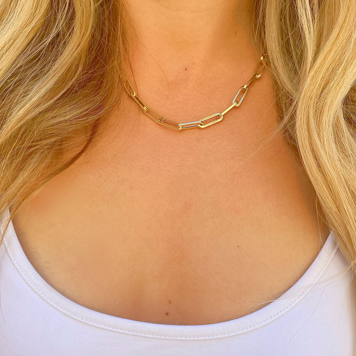 14K Grand Paper Clip Chain - Lotus Diamond