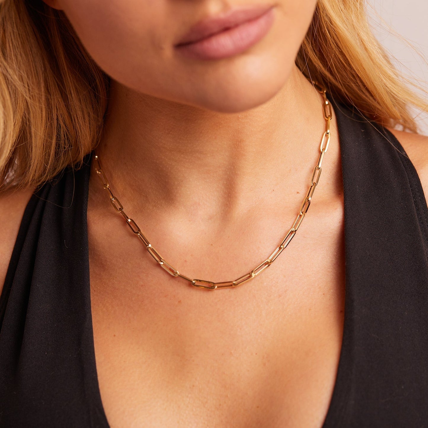 14K Large Paper Clip Chain Necklace - Lotus Diamond