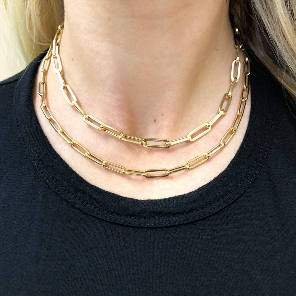 14K Large Paper Clip Chain Necklace - Lotus Diamond