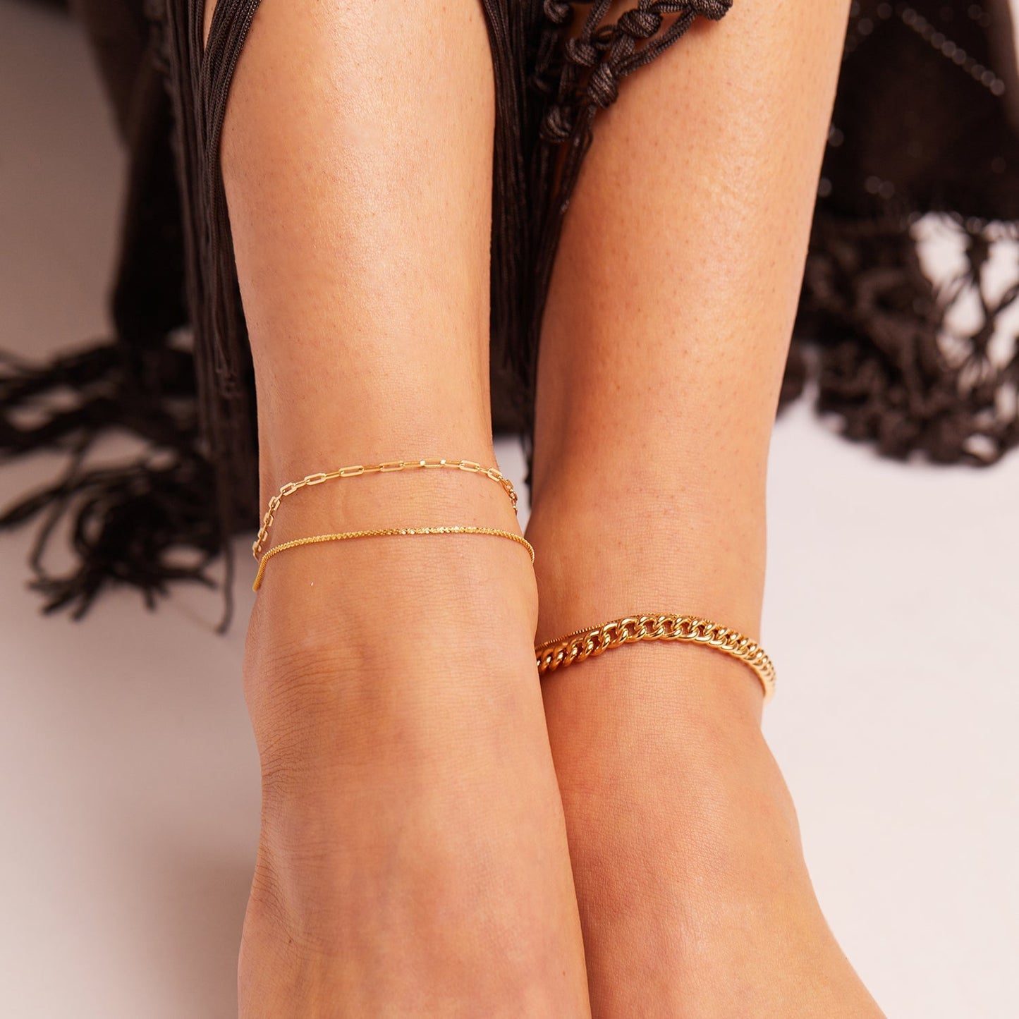 14K Miami Cuban Curb Link Anklet 5.5mm - Lotus Diamond