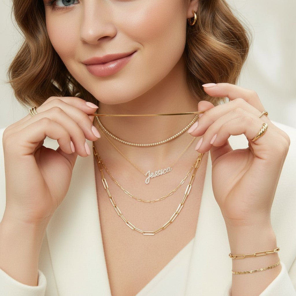 14K Paper Clip Chain Necklace - Lotus Diamond