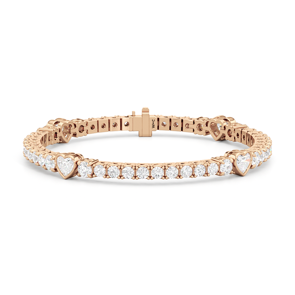 Bezeled Heart Station with Round Diamonds Tennis Bracelet