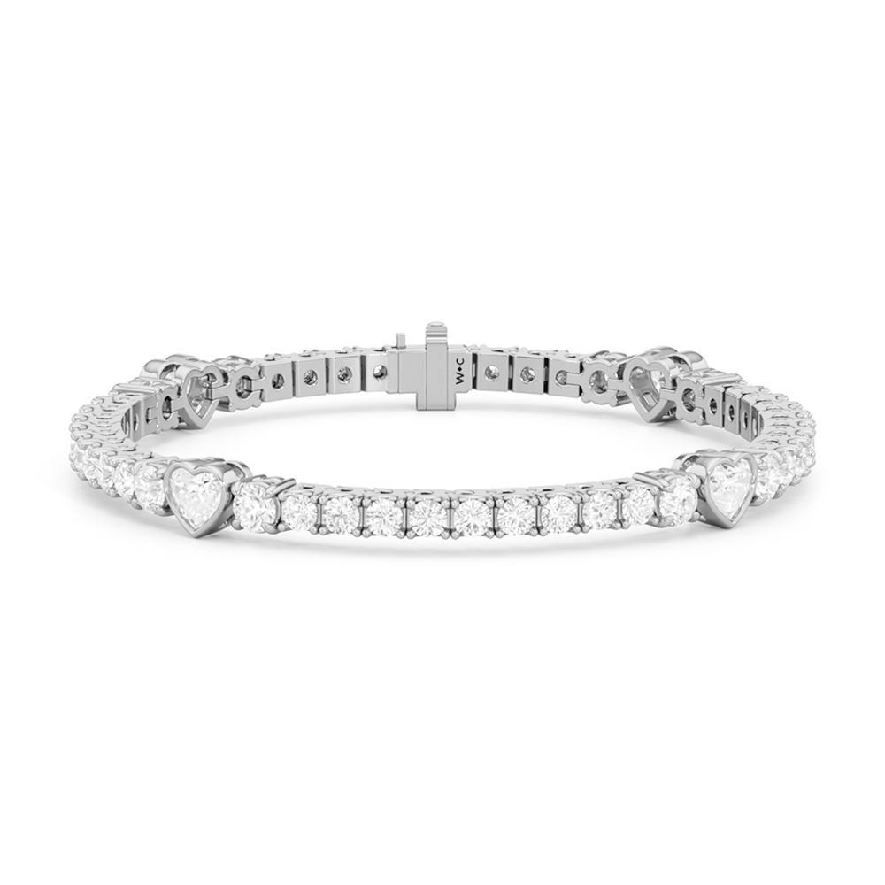 Bezeled Heart Station with Round Diamonds Tennis Bracelet