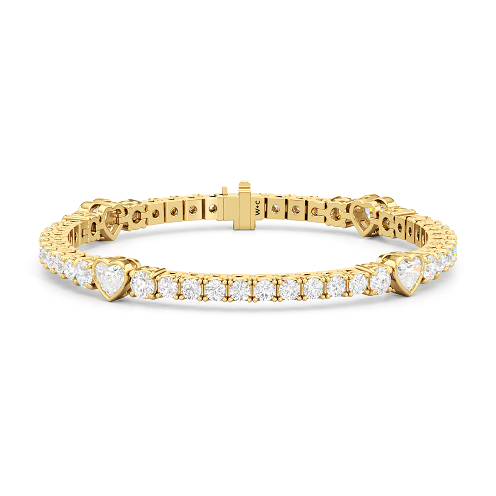 Bezeled Heart Station with Round Diamonds Tennis Bracelet