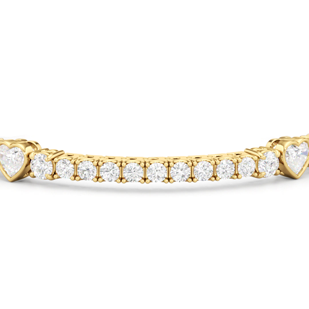 Bezeled Heart Station with Round Diamonds Tennis Bracelet