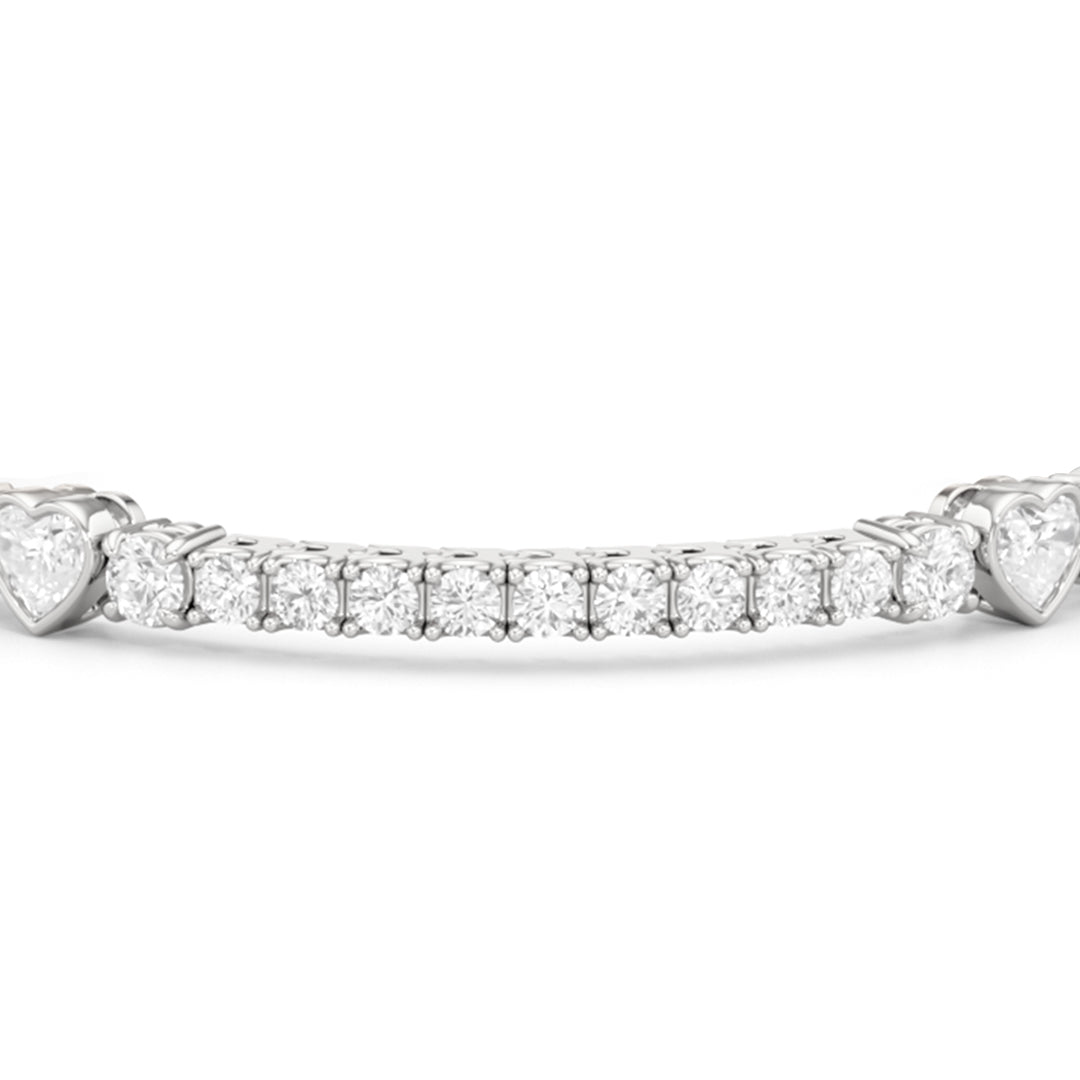 Bezeled Heart Station with Round Diamonds Tennis Bracelet