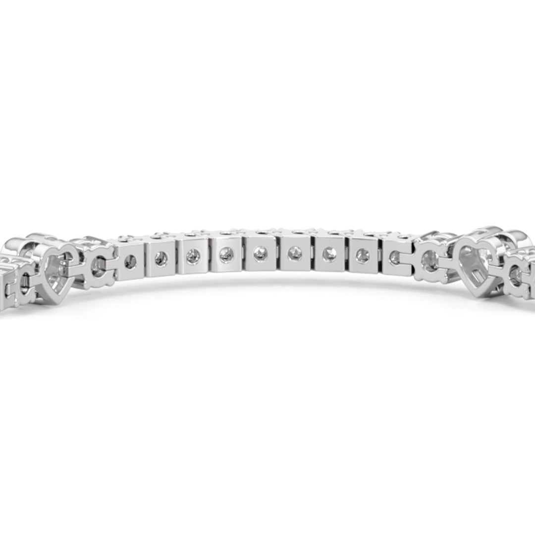 Bezeled Heart Station with Round Diamonds Tennis Bracelet
