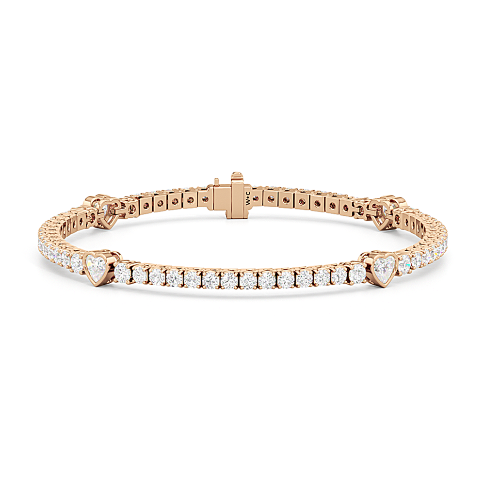 Bezeled Heart Station with Round Diamonds Tennis Bracelet