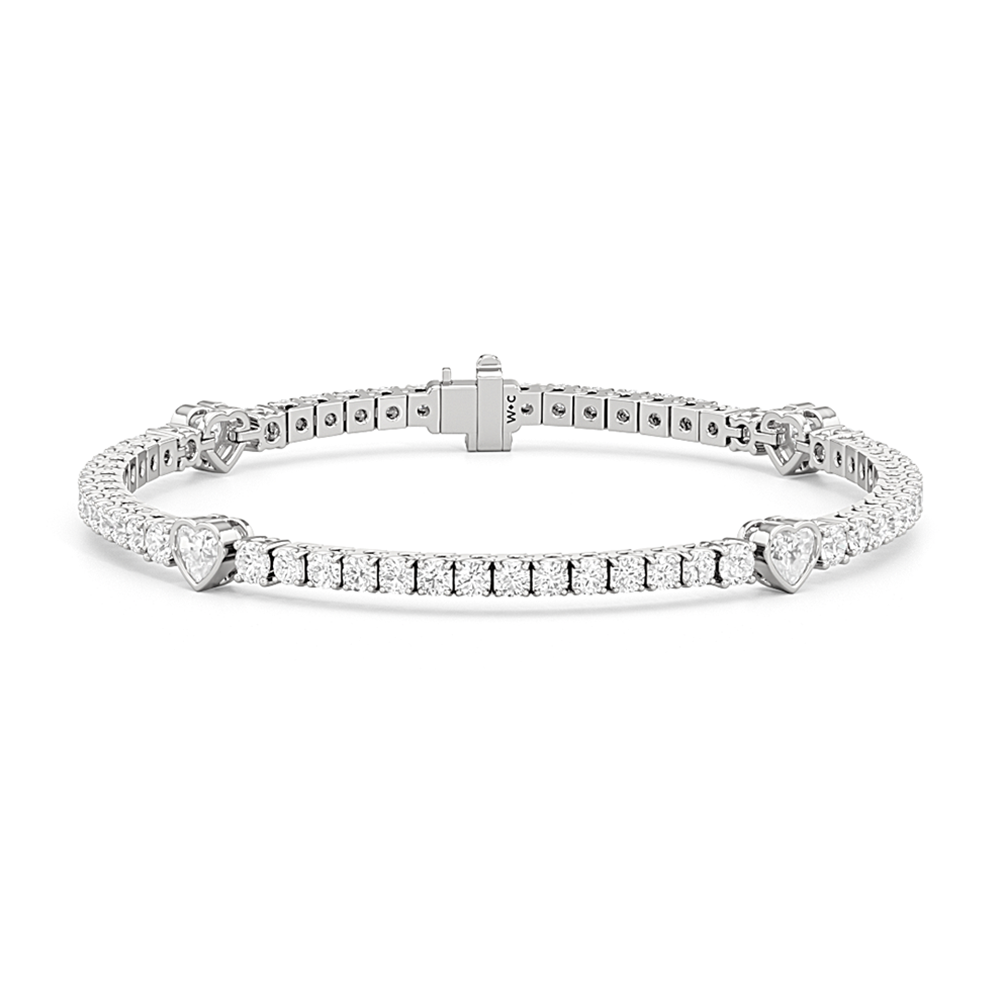 Bezeled Heart Station with Round Diamonds Tennis Bracelet